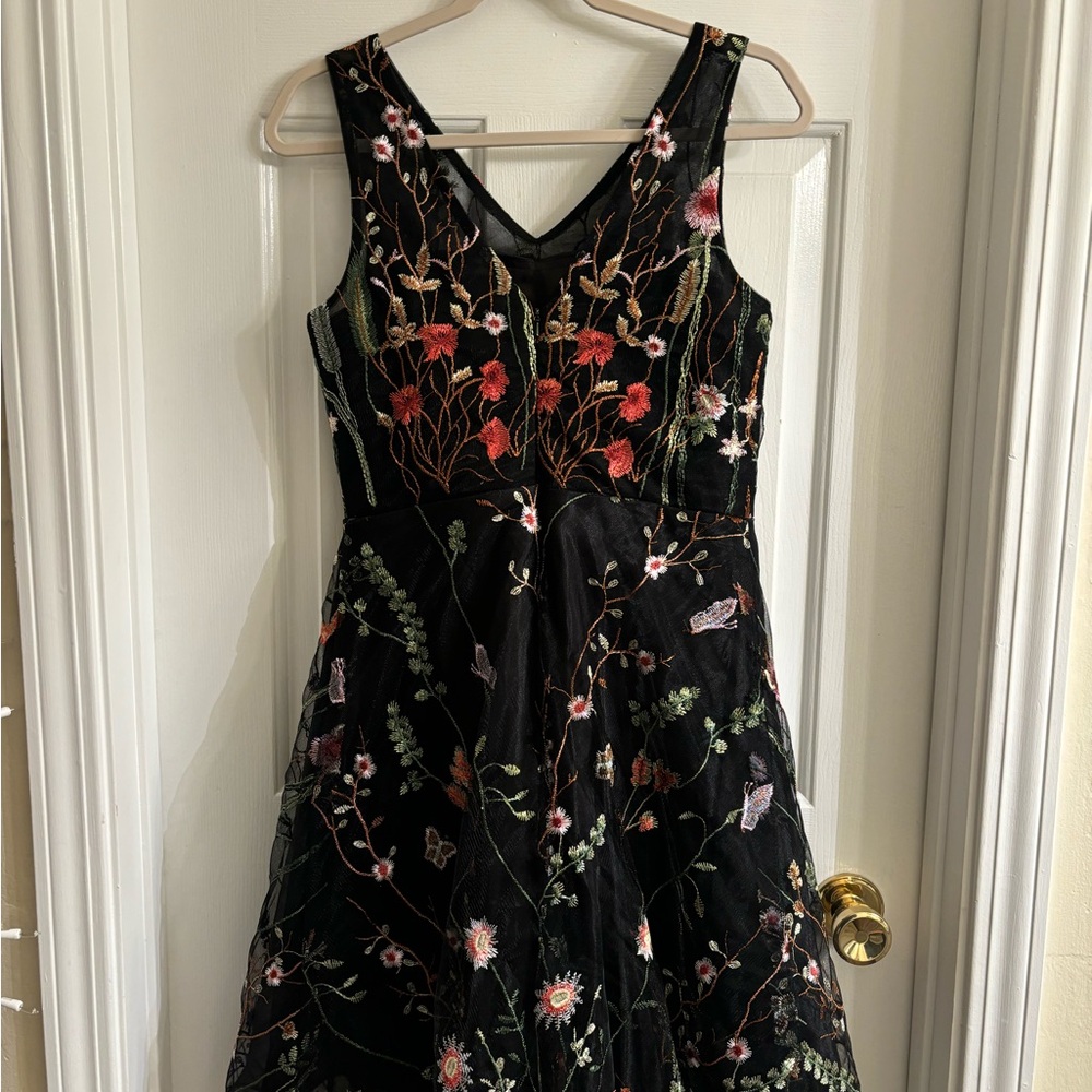 Floral Embroidered Black Dress